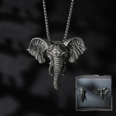 Elephant Head Knife Pendant, Elephant Head Necklace with Concealed Blade
